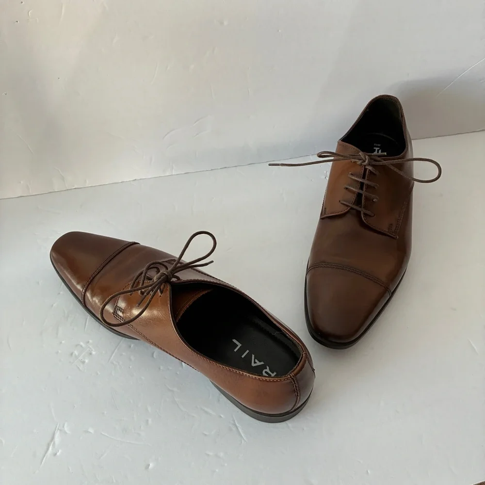 The Rail Stark Cap Toe Derby Oxford Men's Brown Leather Dress Shoes Size 41 US 8